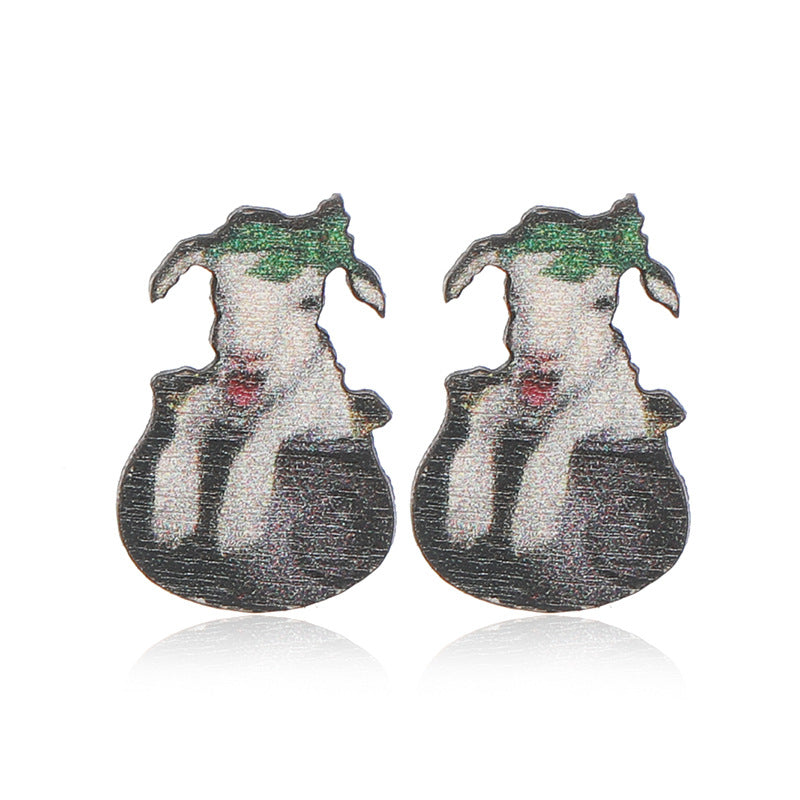 Wholesale Patrick's Day Four Leaf Clover Cartoon Wooden Earrings